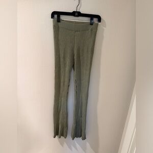 Ena Pelly Women's 10 Ribbed Knit Flare Lounge Pants Casual Olive Green Comfy